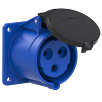 Pin and Sleeve Receptacle Outlet Devices 888-13007-NS IEC 60309 Panel Mount Receptacle Straight Type, IP44 Rated, 30A 250V, 32A 220-250V, 6H, IEC 309 International Pin and Sleeve Devices   